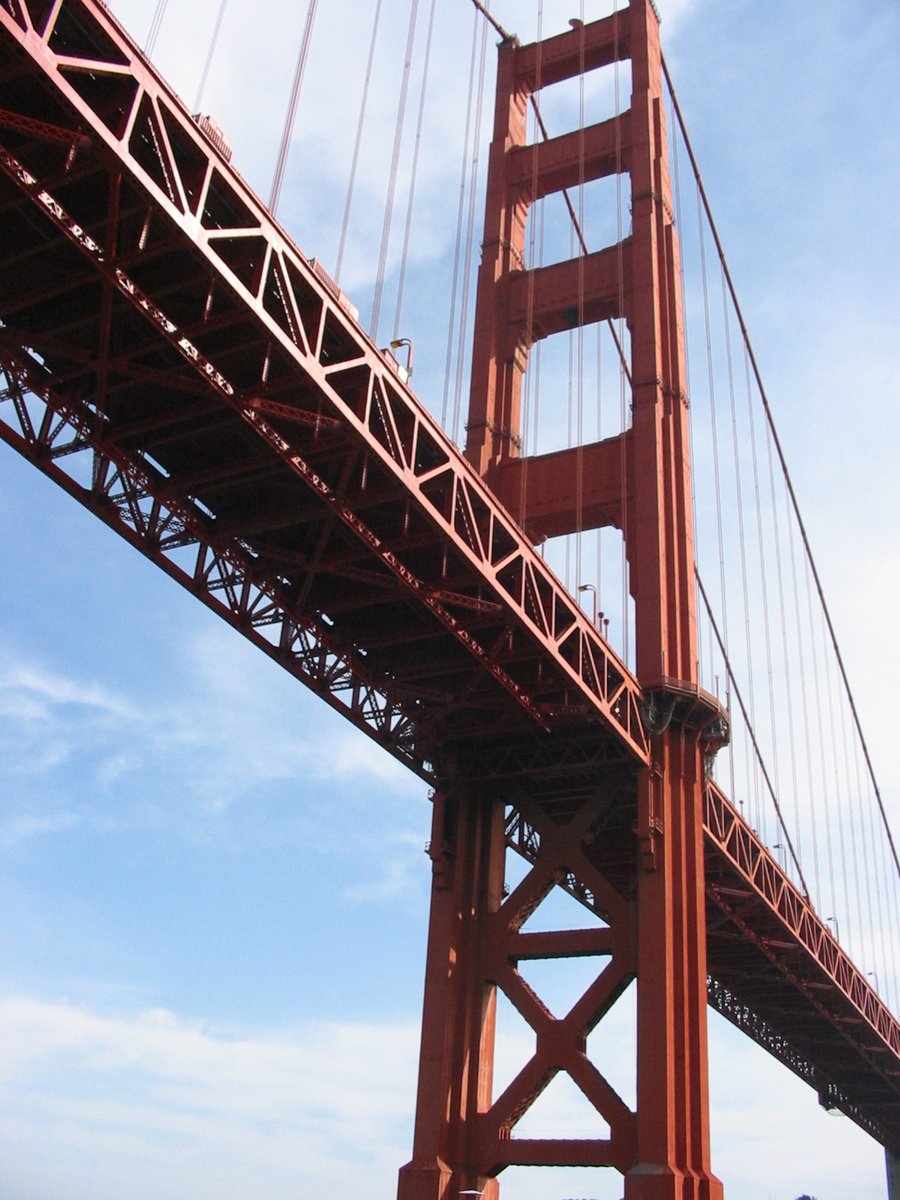 a view from below of a very tall bridge