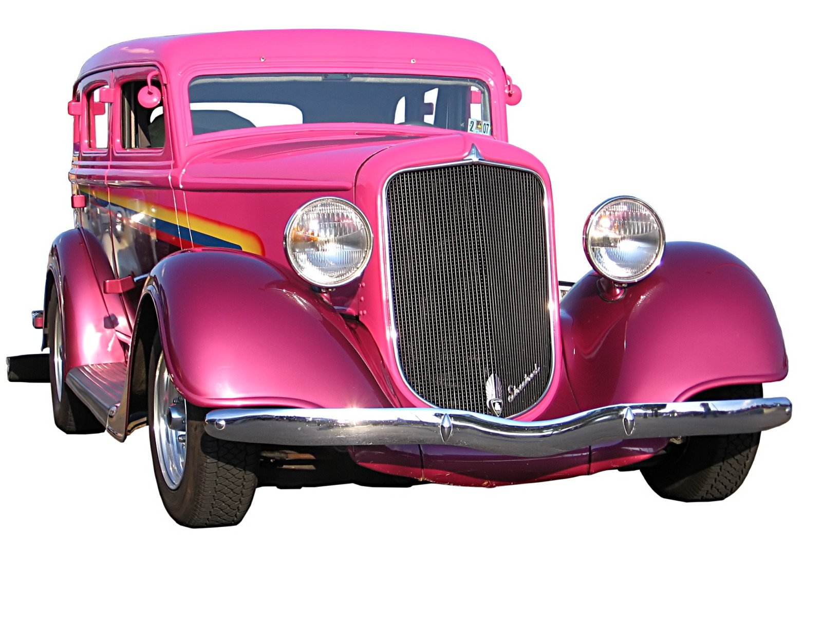 a pink classic car with no background