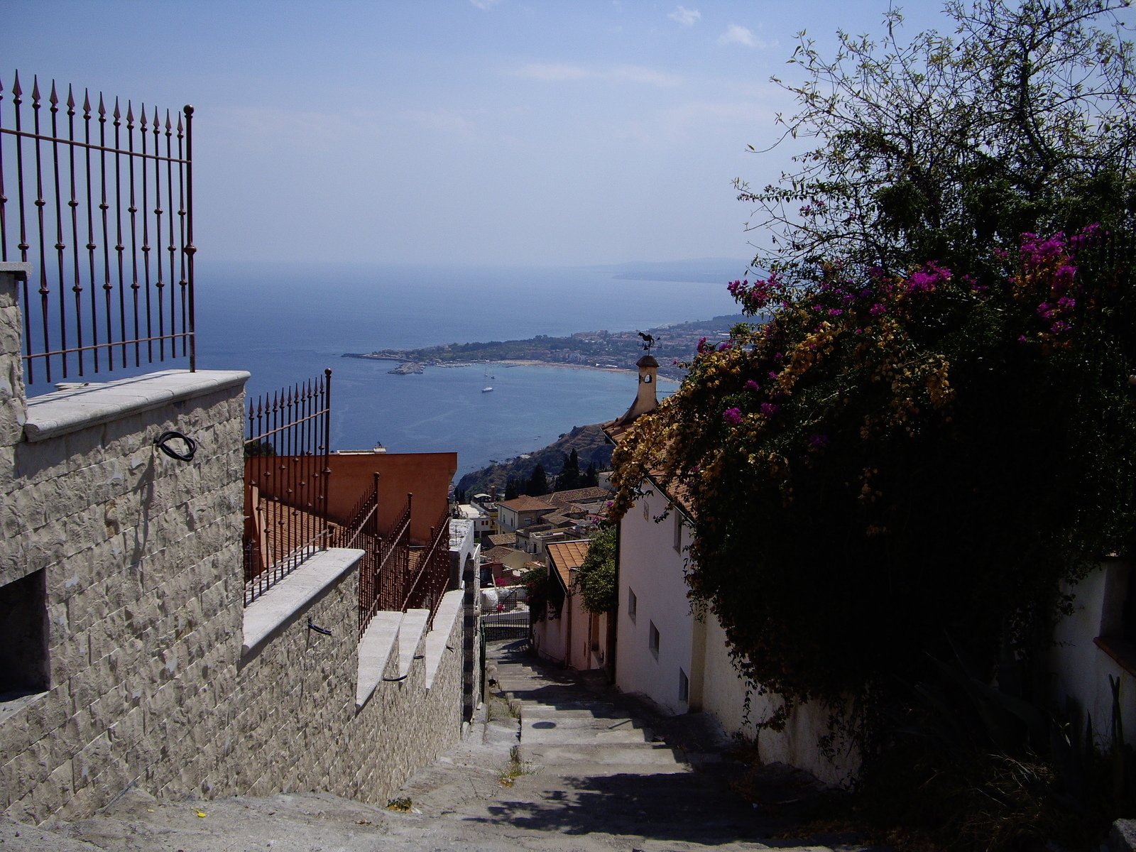 this steep alley features a beautiful view of the ocean