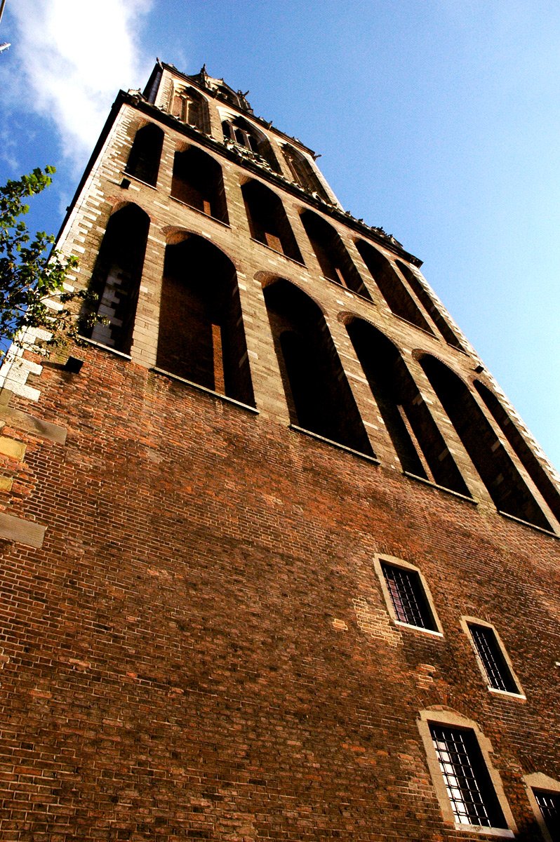 the back side of a building, against a blue sky