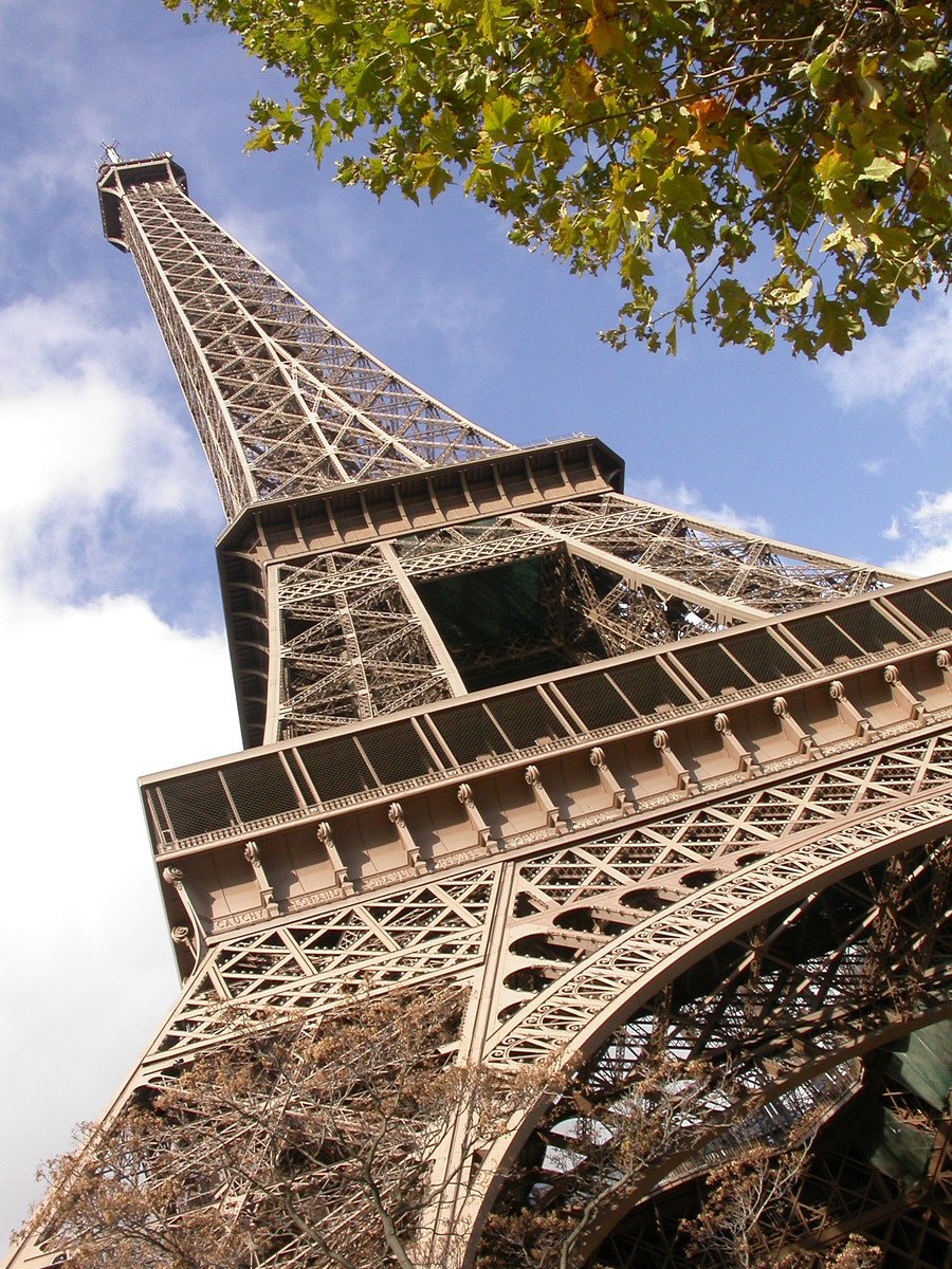 the eiffel tower under a blue sky