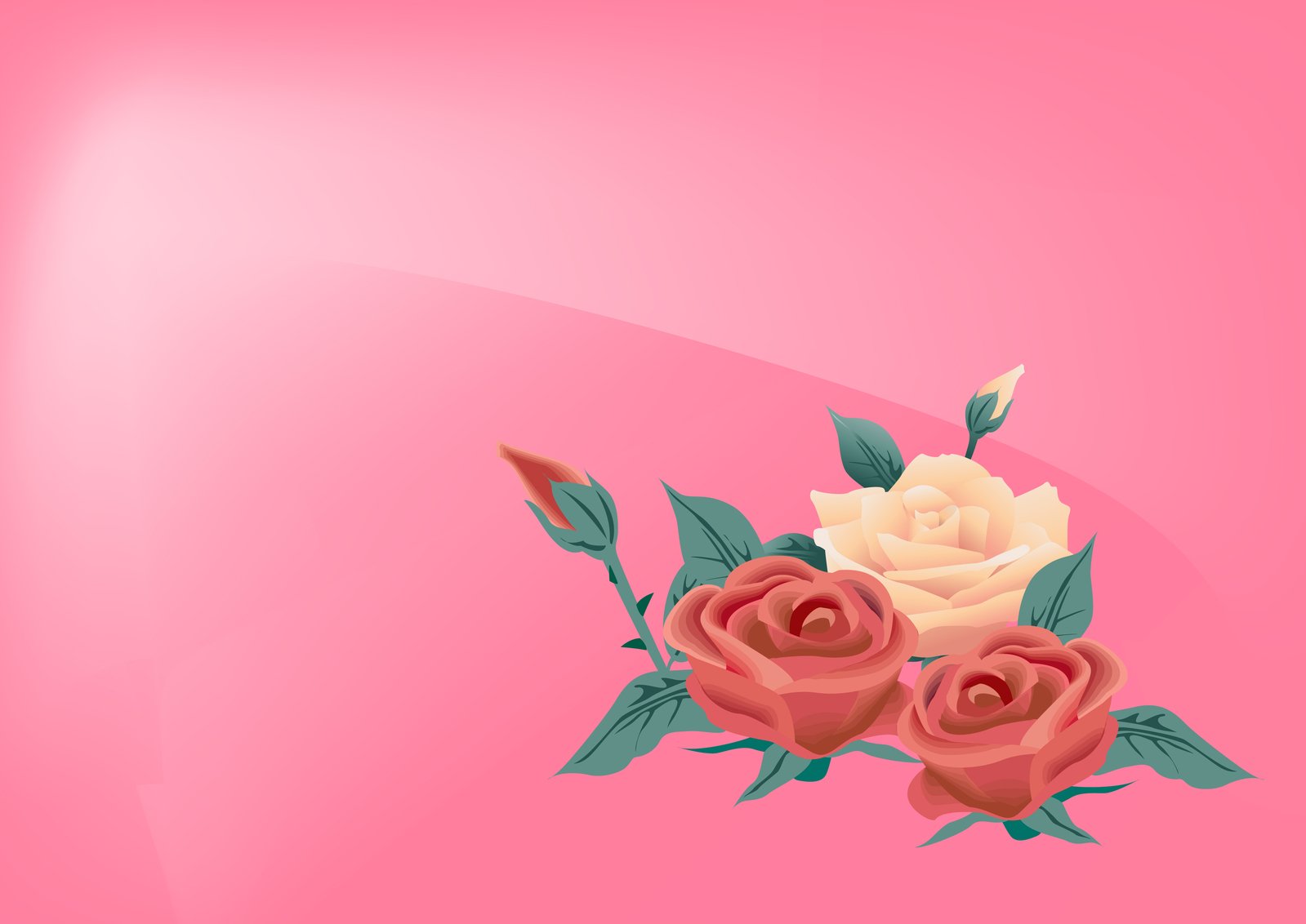 some roses on a pink background and one has leaves