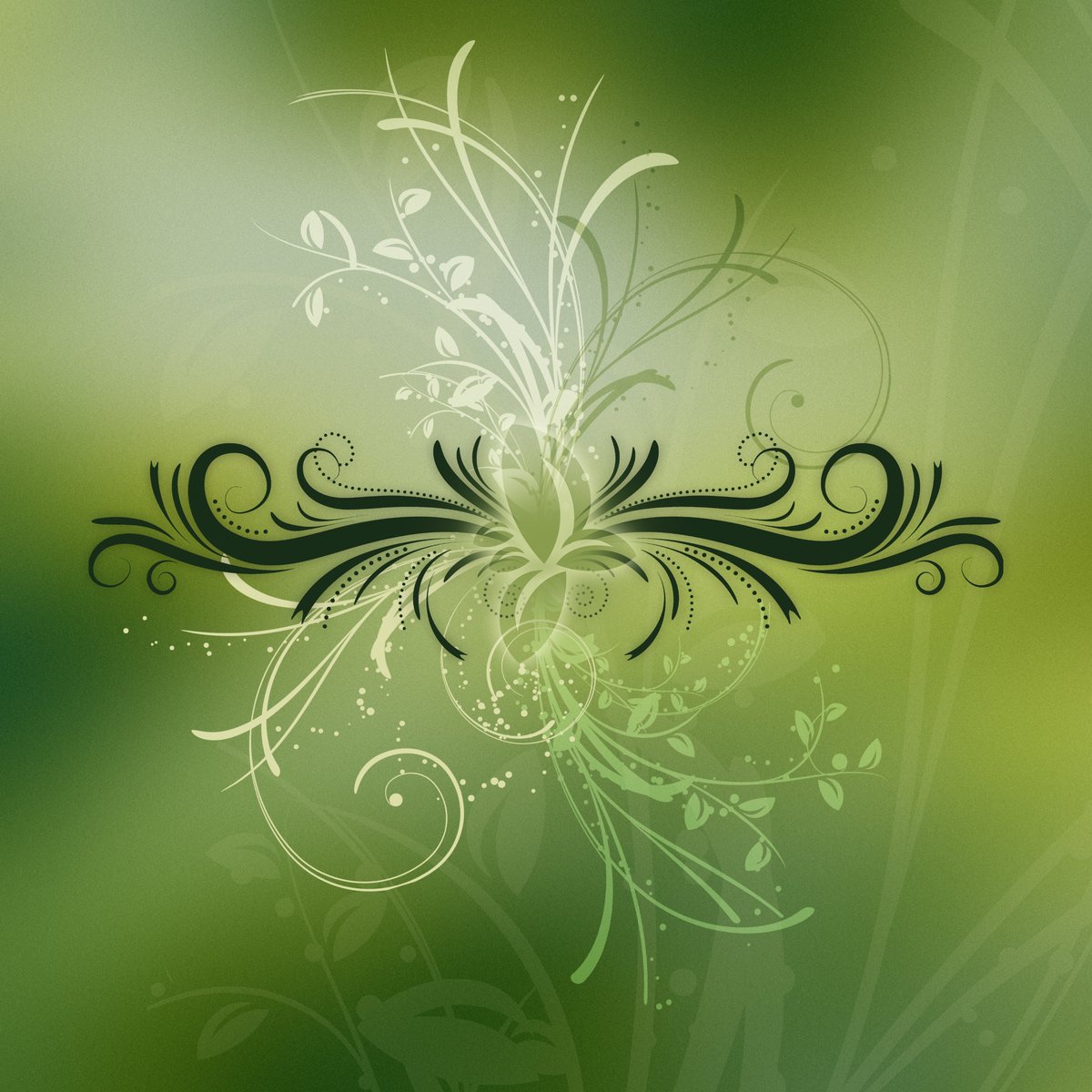abstract green background with swirls and leaves