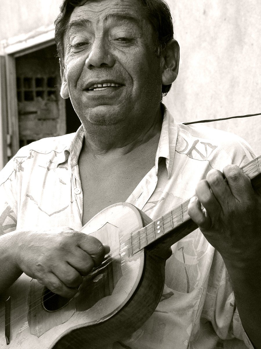 a man with a beard holding a guitar