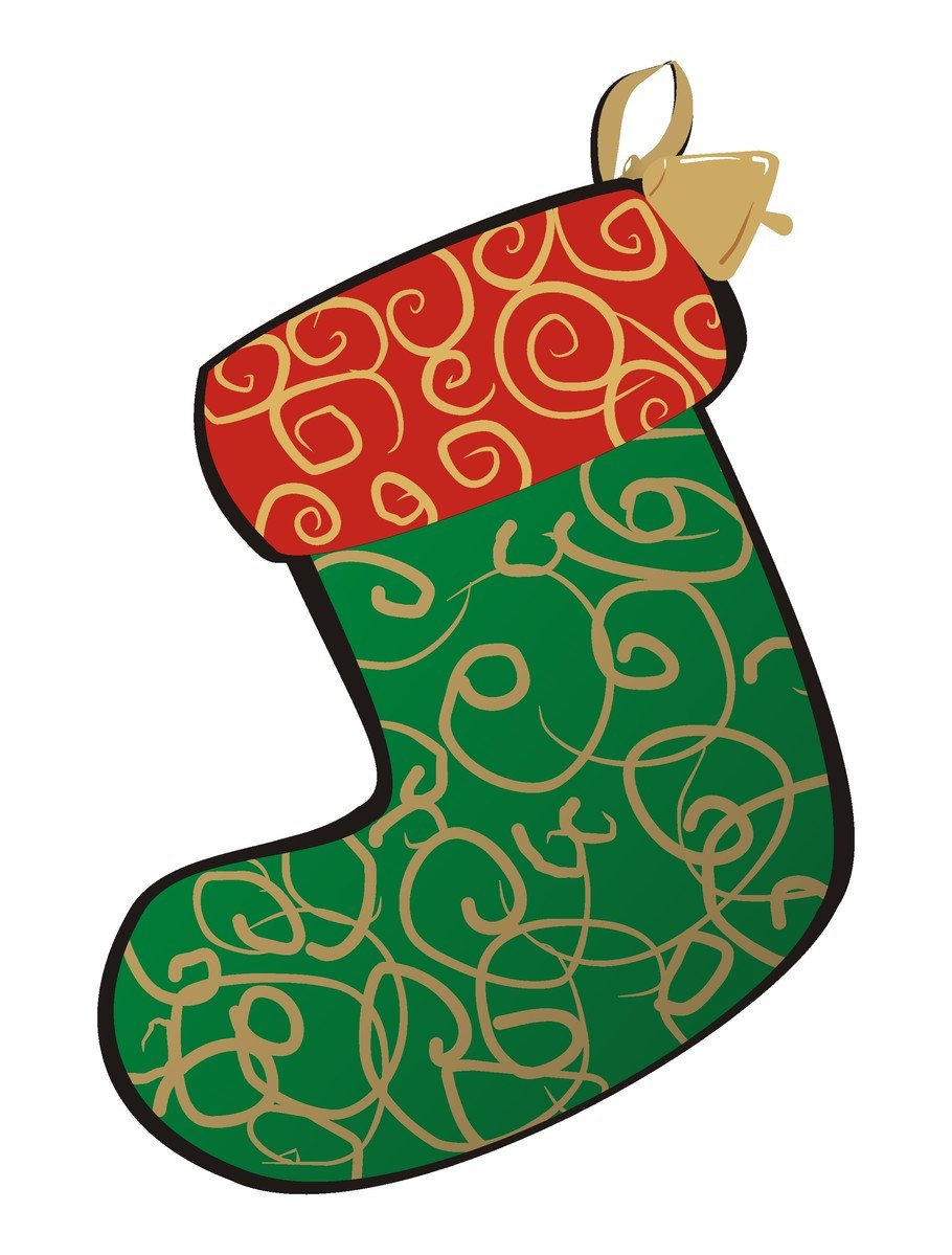 a stocking with a gold ribbon on top