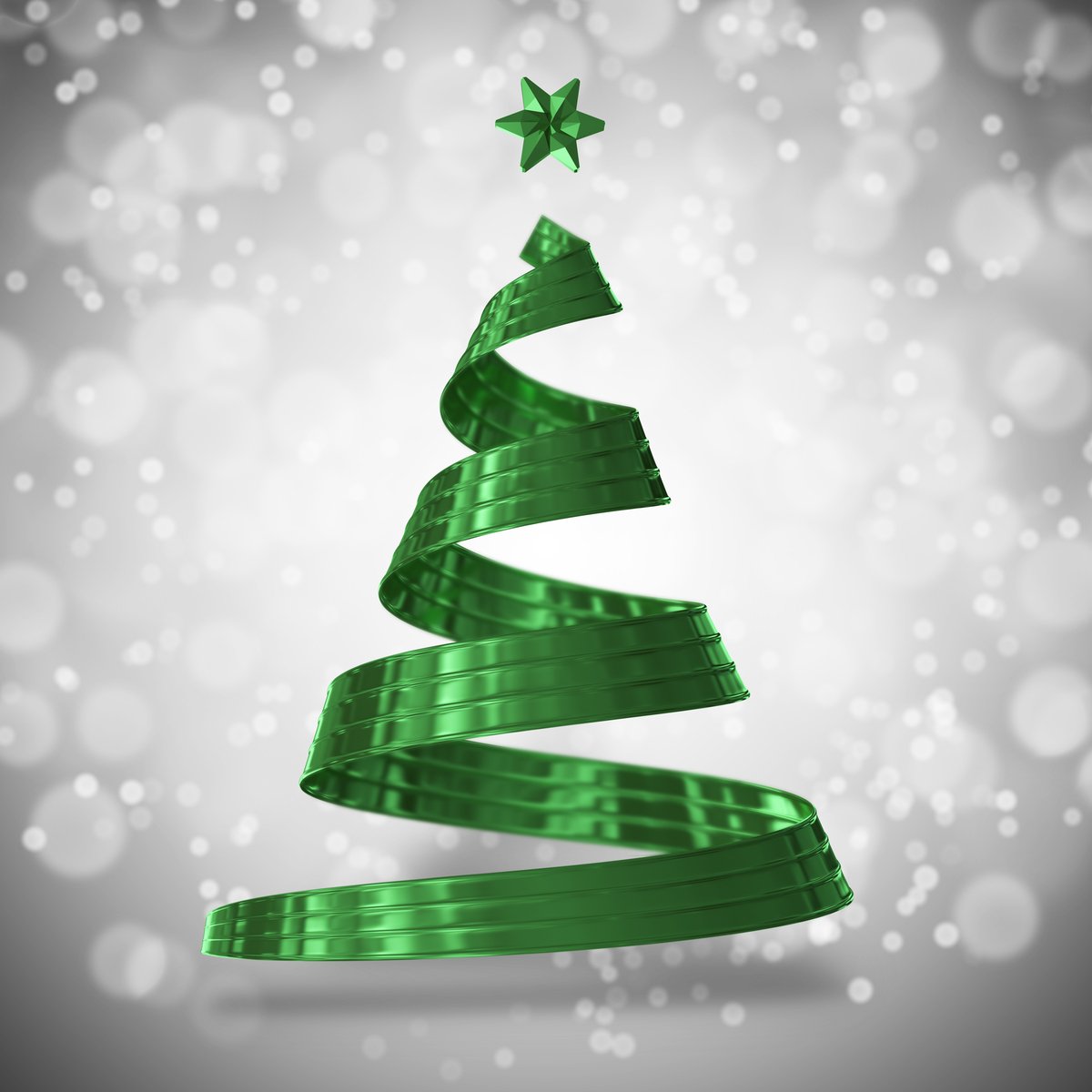 a green ribbon wrapped in a christmas tree