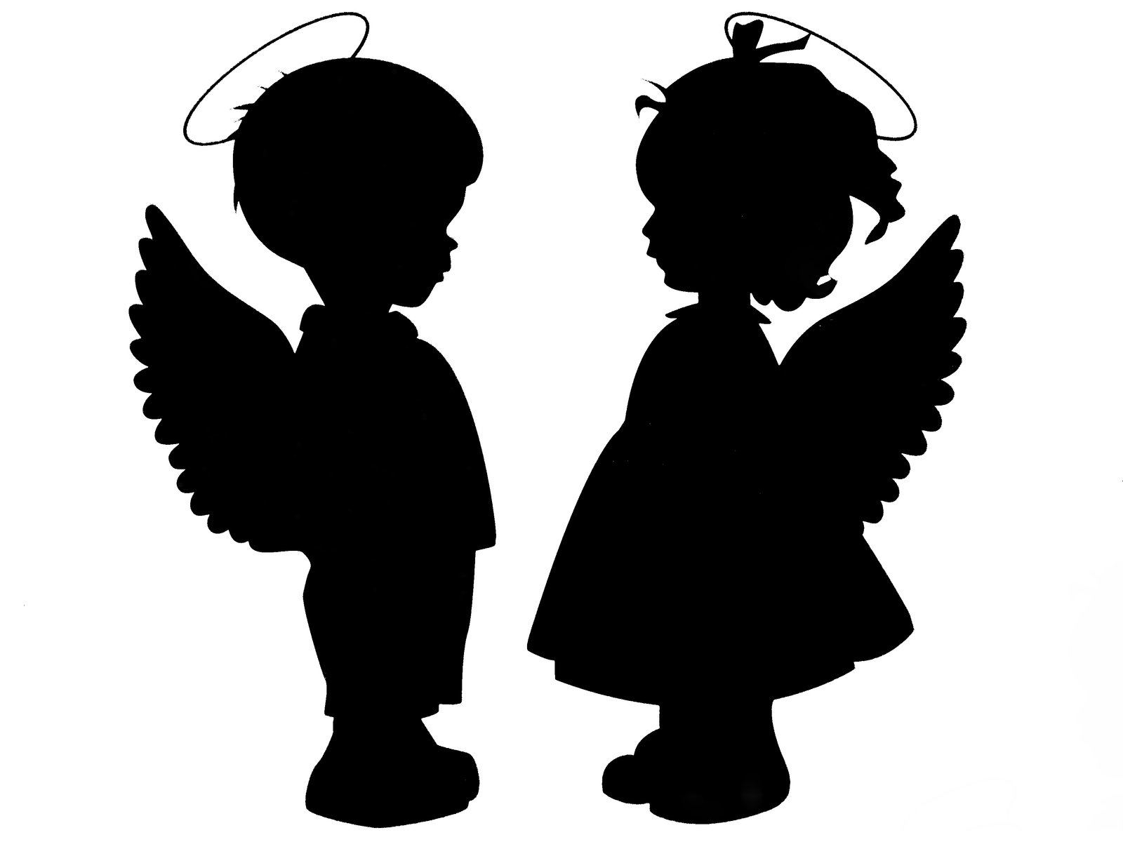 two children with wings and halos standing side by side