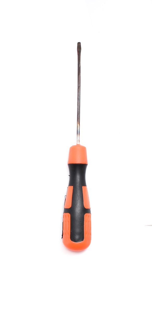 an orange and black tool sitting on top of white background