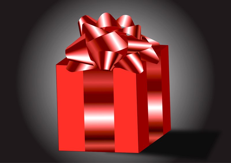 a large shiny red gift box with bow