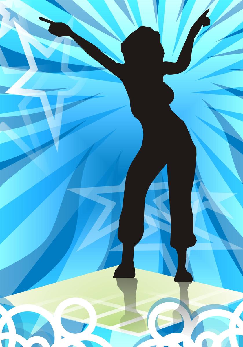 a stylized female figure on a blue and white background with an olympic ring as the backdrop