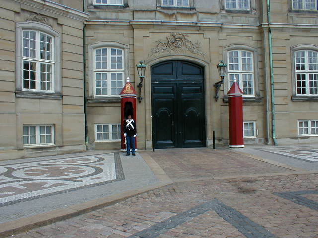 the person is standing at the door of the building