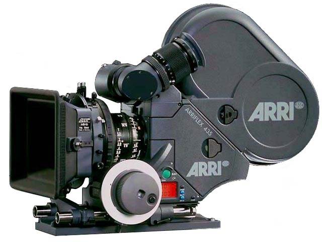 an arm film camera sitting upright on top of a tripod