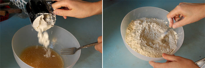 two images show mixing the ingredients in a bowl