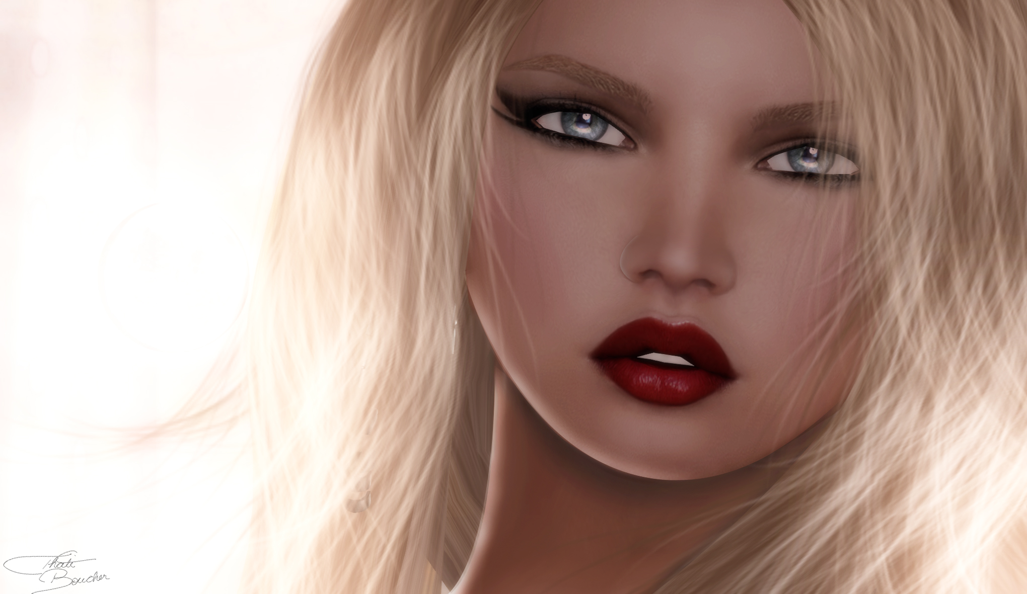 a digital painting of a blonde with a lipstick on