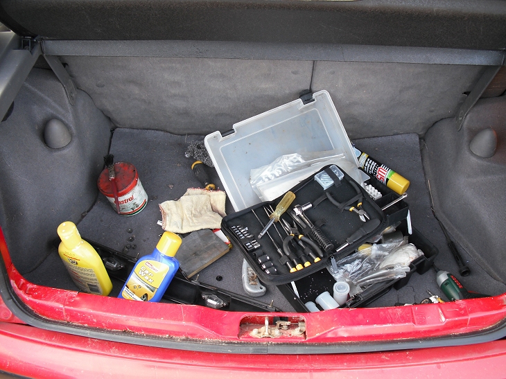 a car with items in the trunk