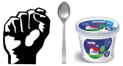 an ice cream and spoon are on the left