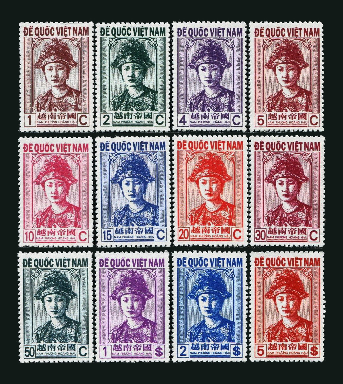 nine stamps with the names of women of france