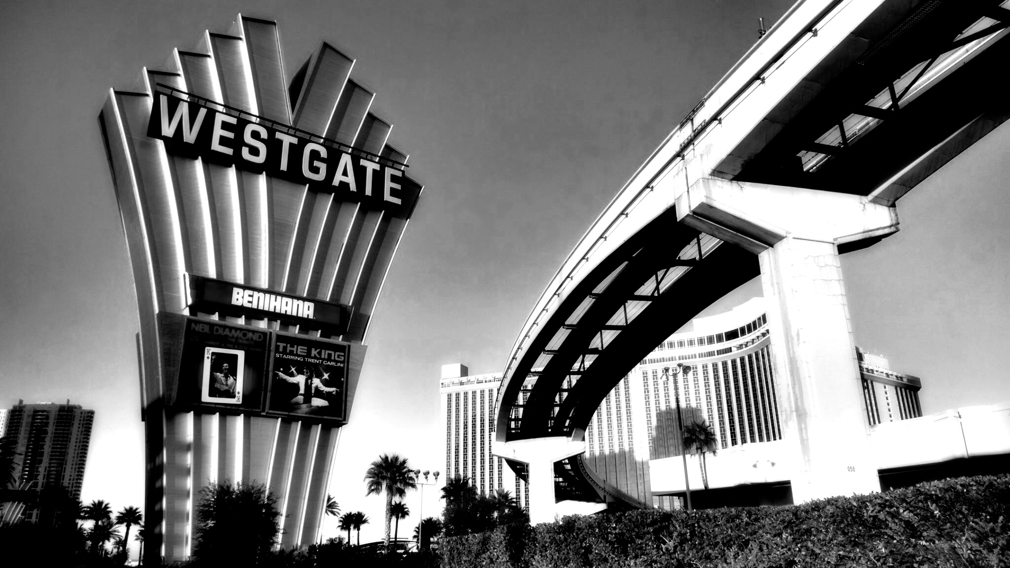 black and white pograph of the westgate el sign