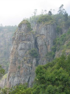 the large rock is very high in the valley