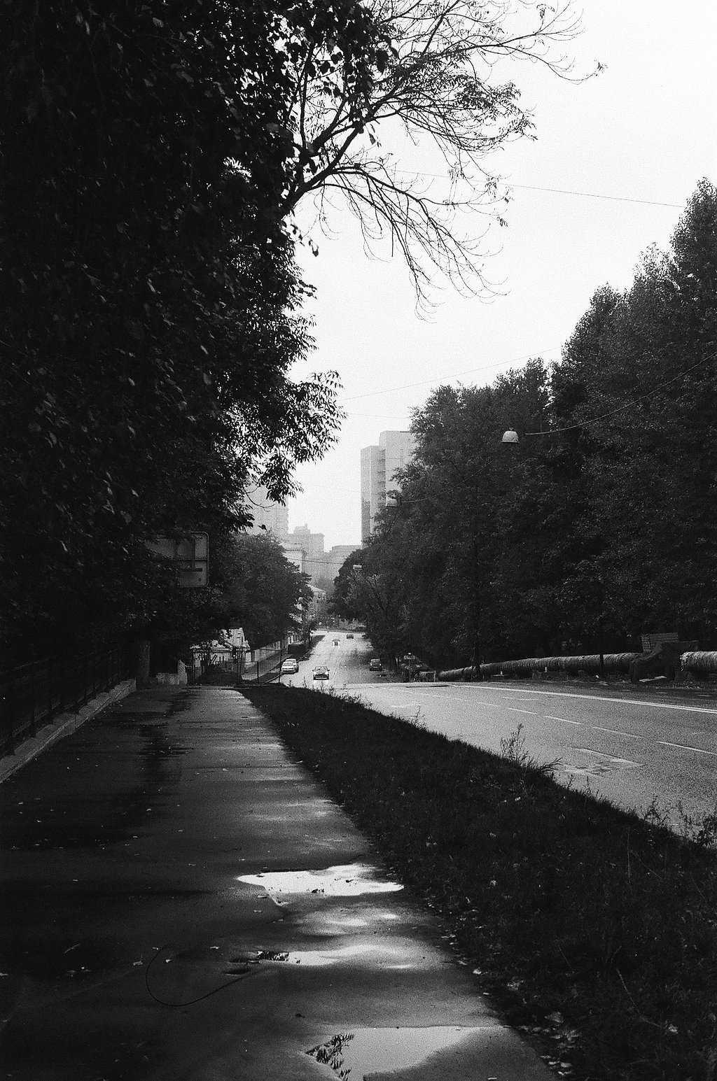 a black and white po of an empty street