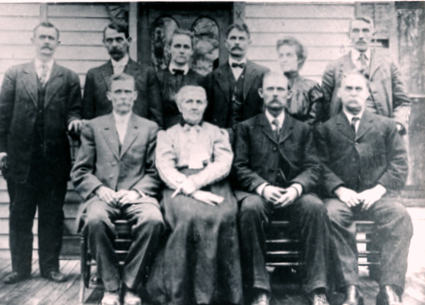 black and white pograph of a family group