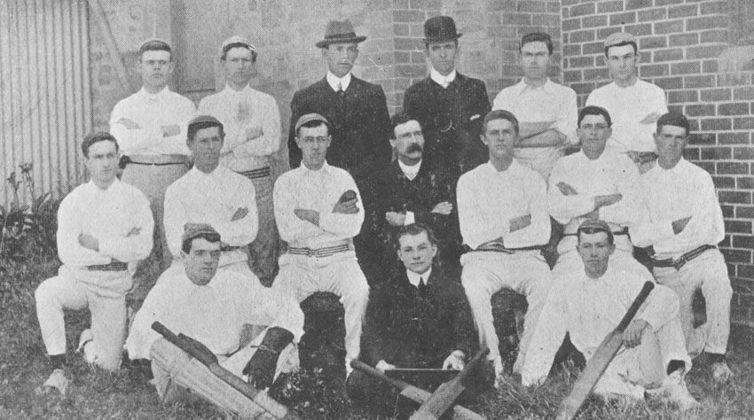 old fashioned picture of a baseball team in white uniform