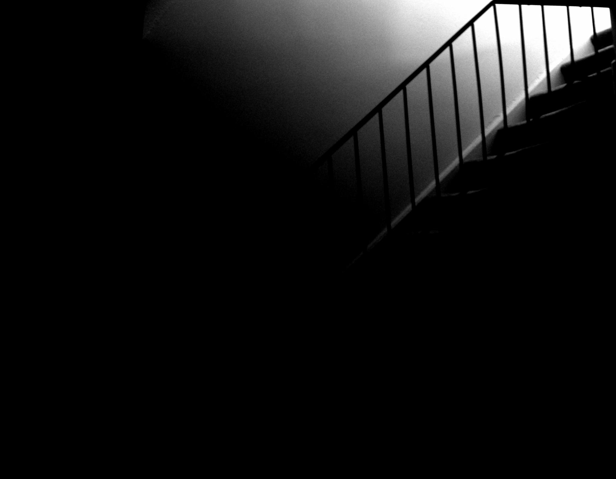black and white pograph of the handrail of a stair case