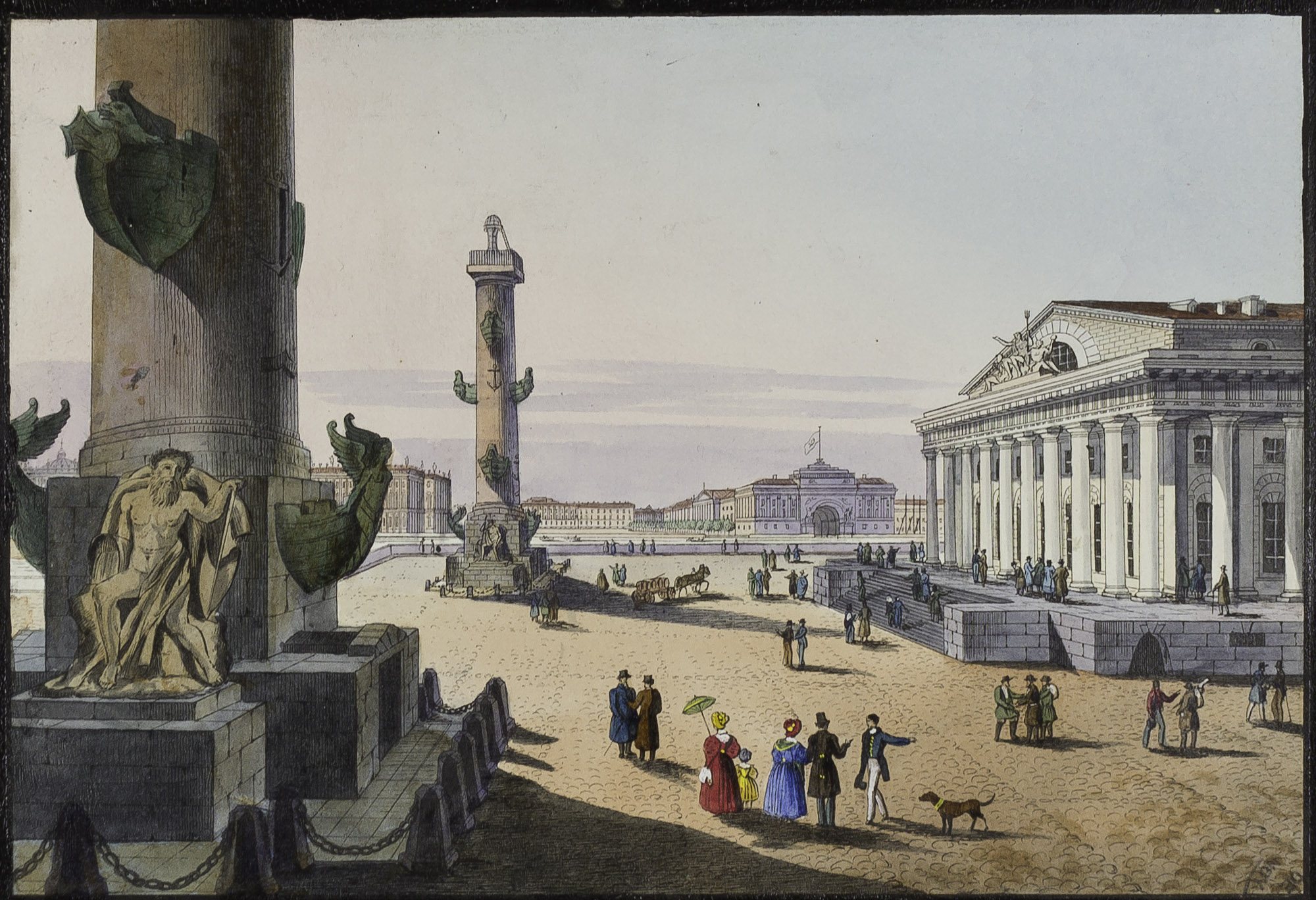 a painting of people walking on a busy city square