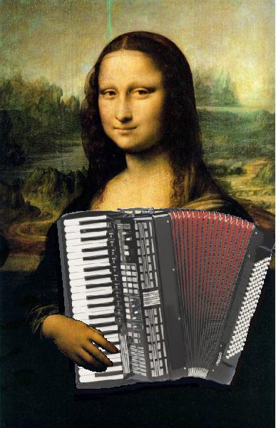 the woman in a renaissance dress is playing an accordion