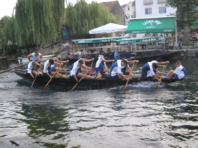 people rowing boats in a body of water