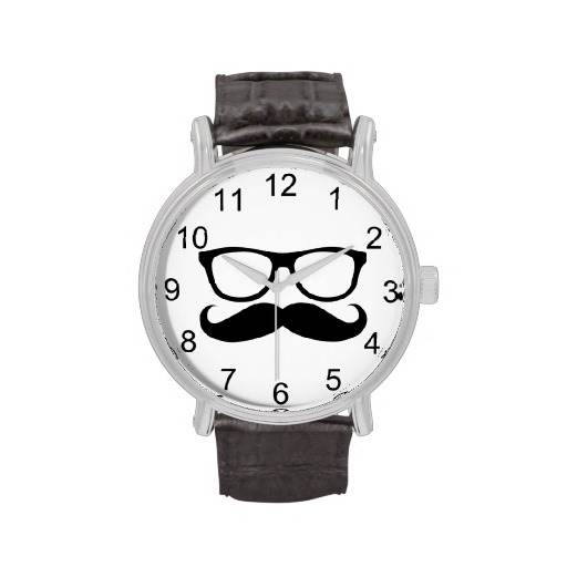 a clock with glasses and a mustache