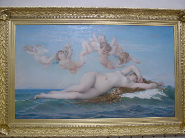 some paintings of girls in the water on a blue sky
