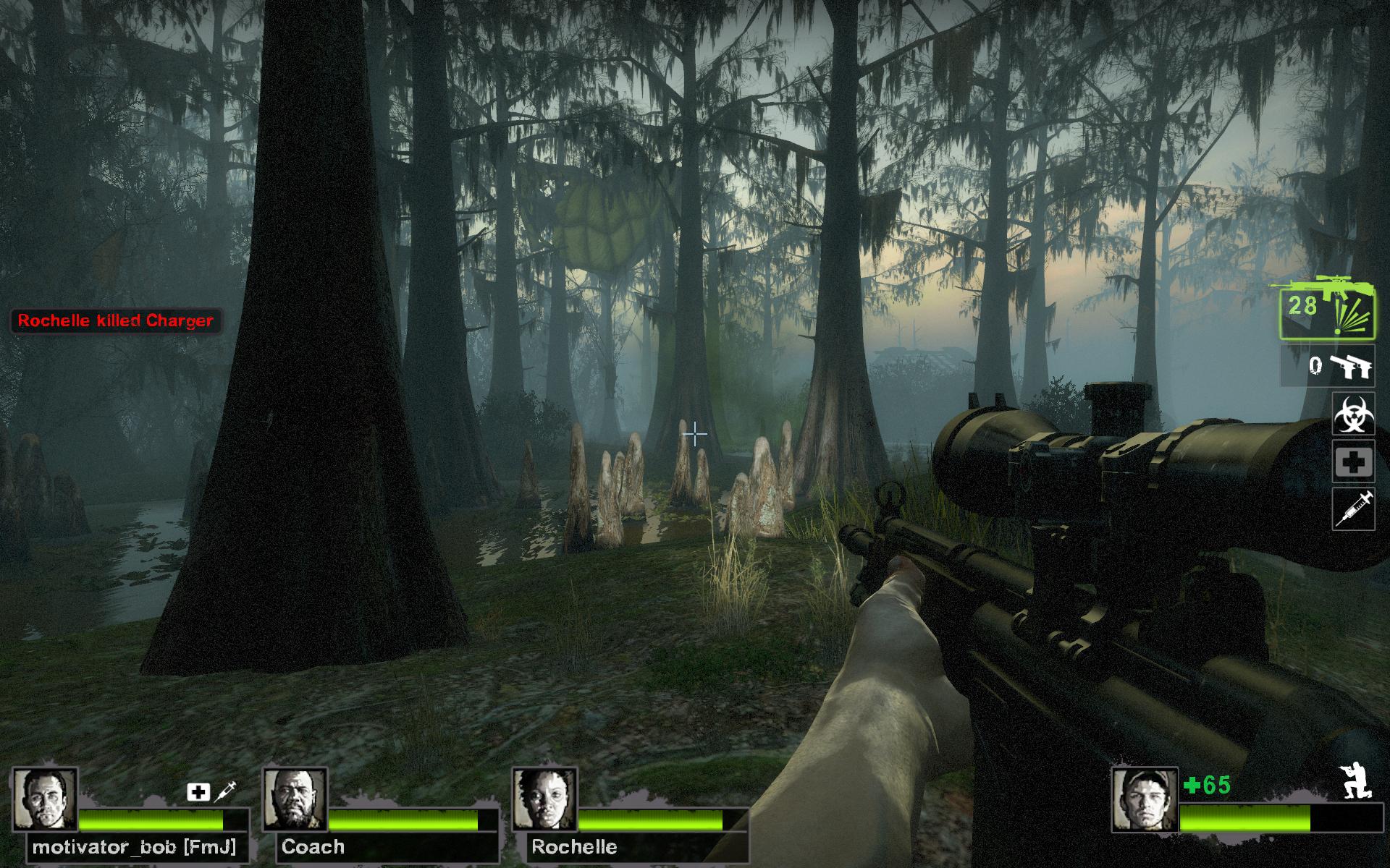 a computer generated image of a screen capture of an shooter shooting the forest