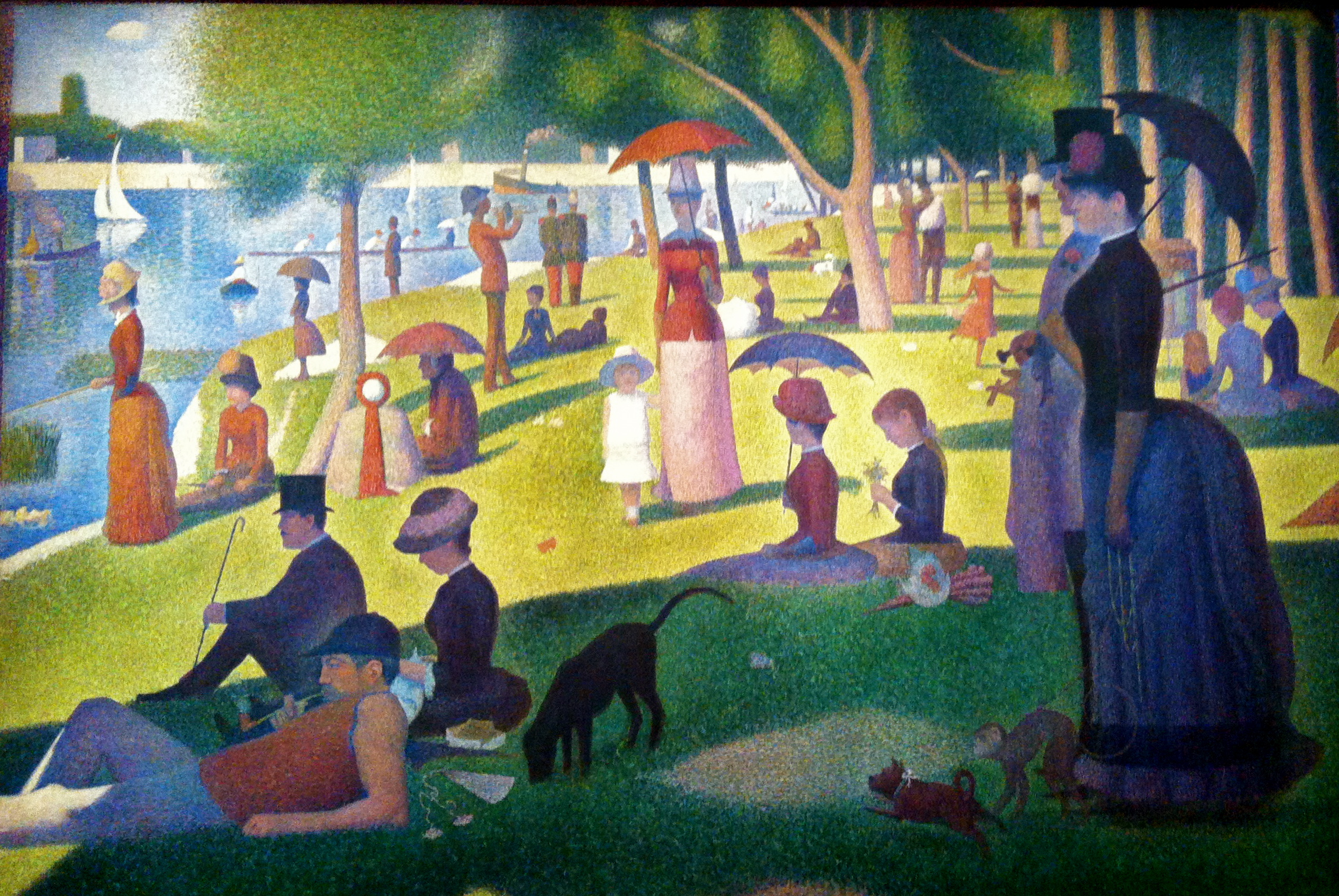 a painting of many people on the grass