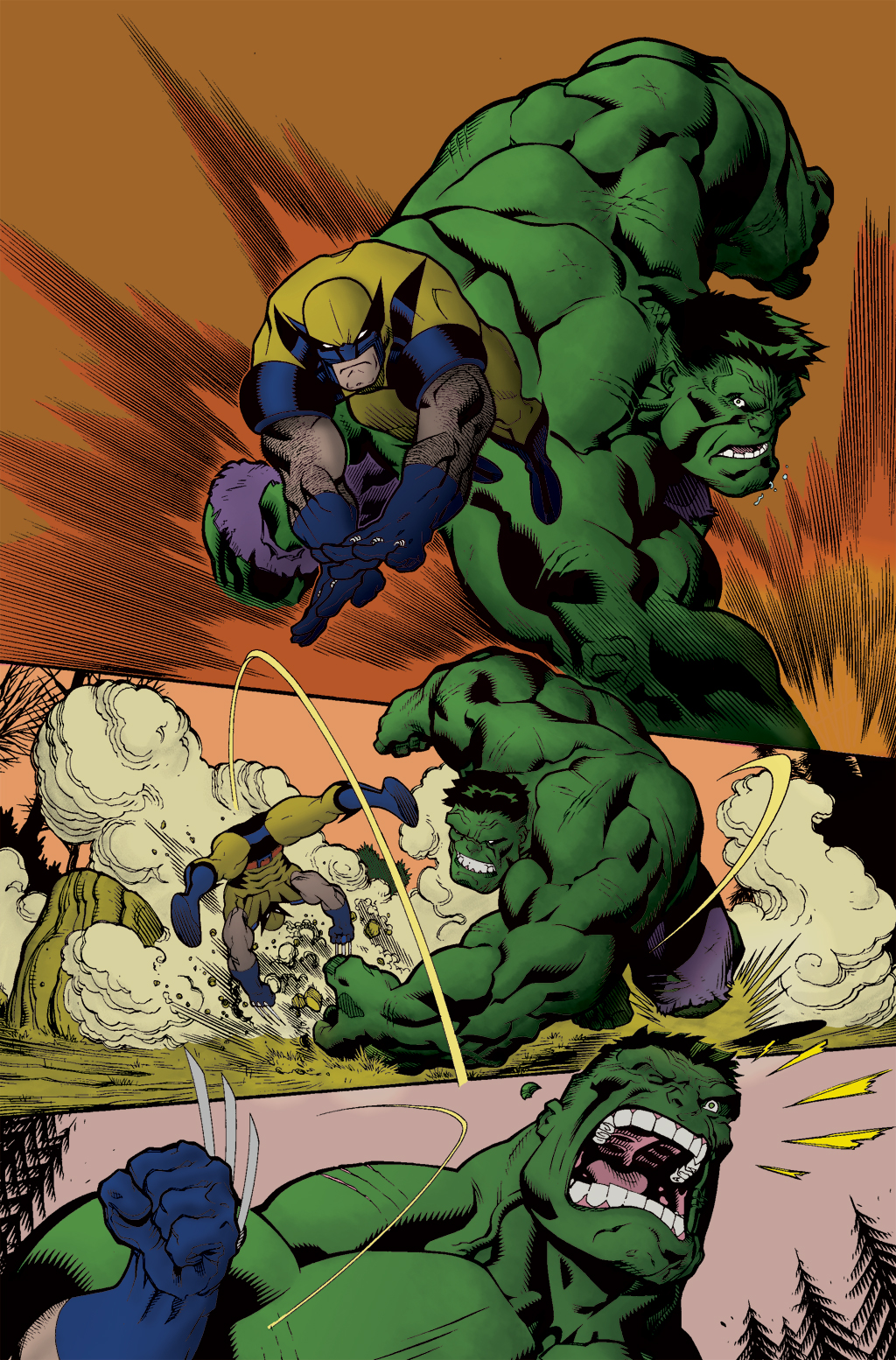 a hulk punching the face of another wrestler