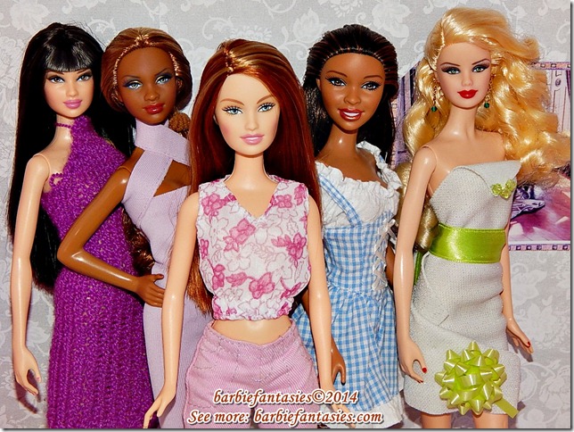 a picture with six dolls all wearing clothes