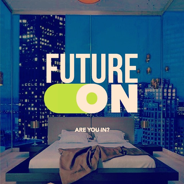 a large poster of a bed with the words future on it