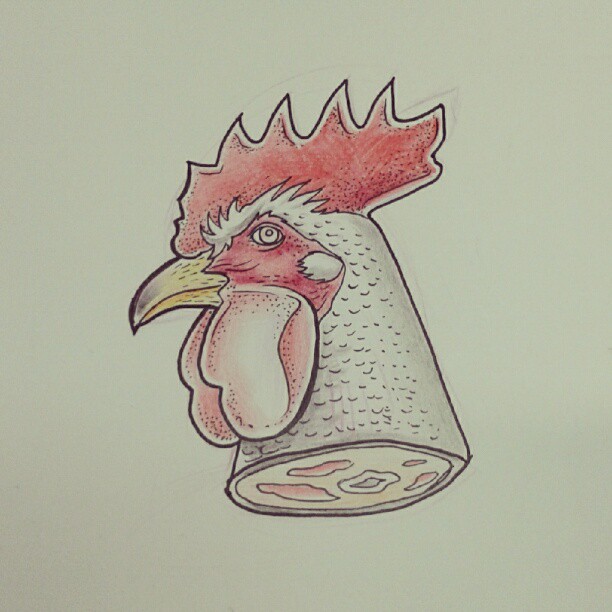 a drawing of a chicken wearing a headband
