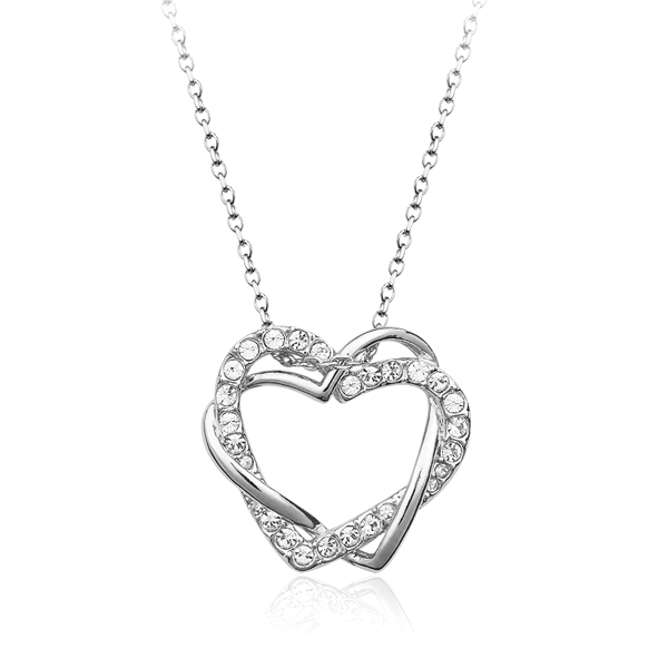 a diamond - encrusted heart pendant hangs from a ball chain