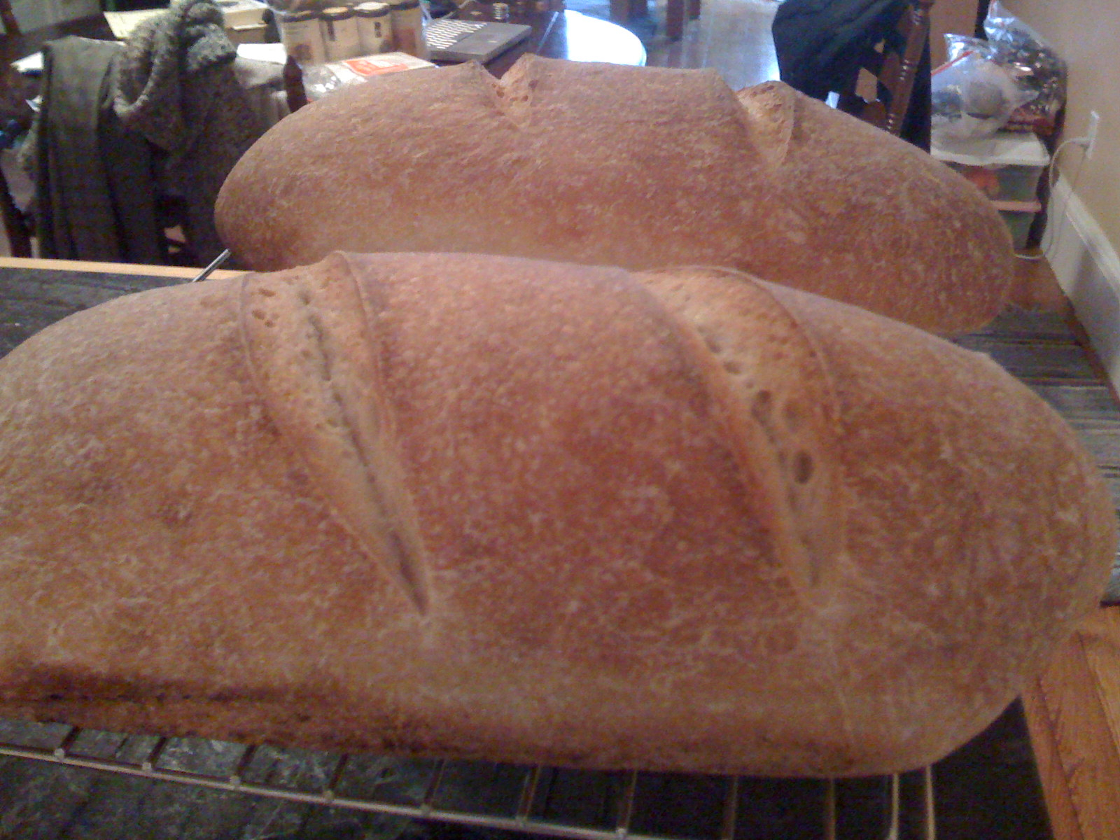 some bread on the rack on top of a counter