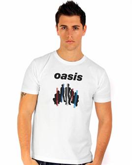 a man in an o oasis tee - shirt standing up