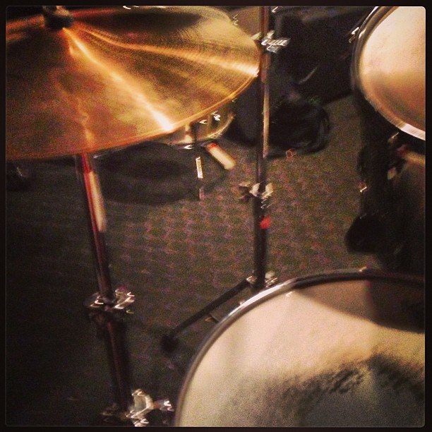 the drum kit is being used for a recording