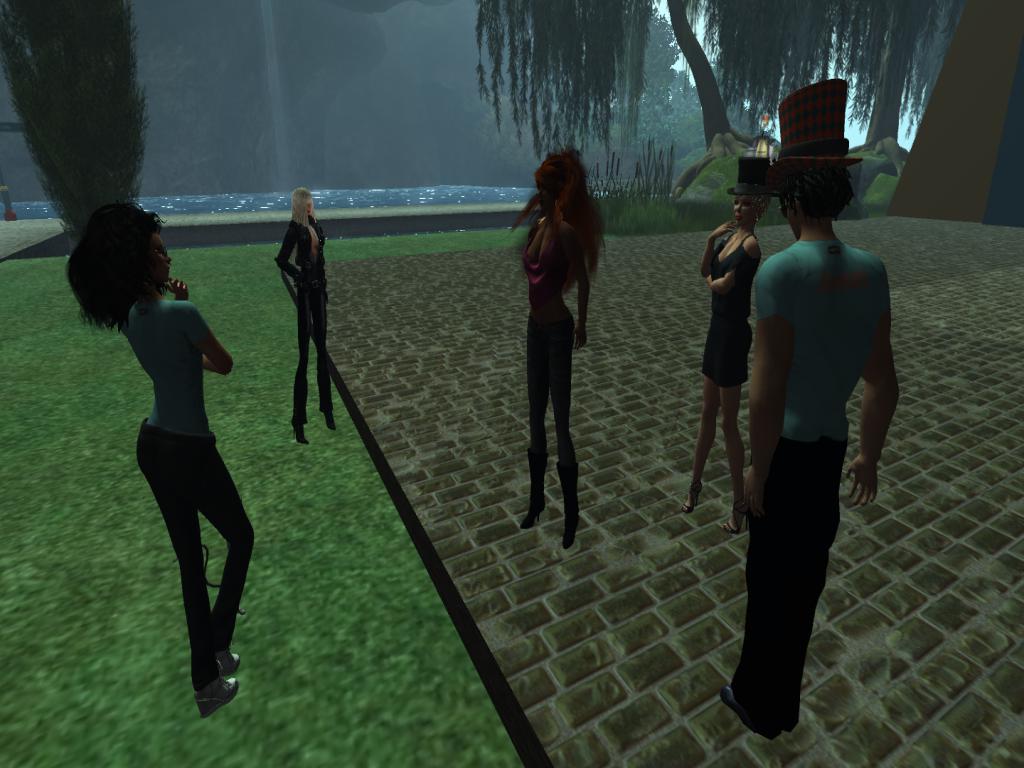 some people standing in front of an animated image