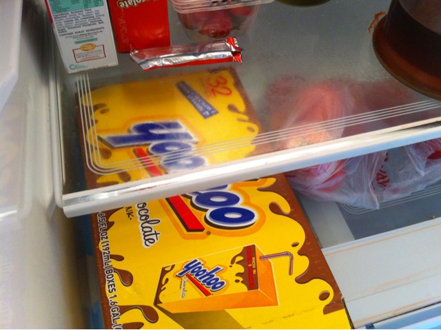 a packaged bag of candy in a refrigerator