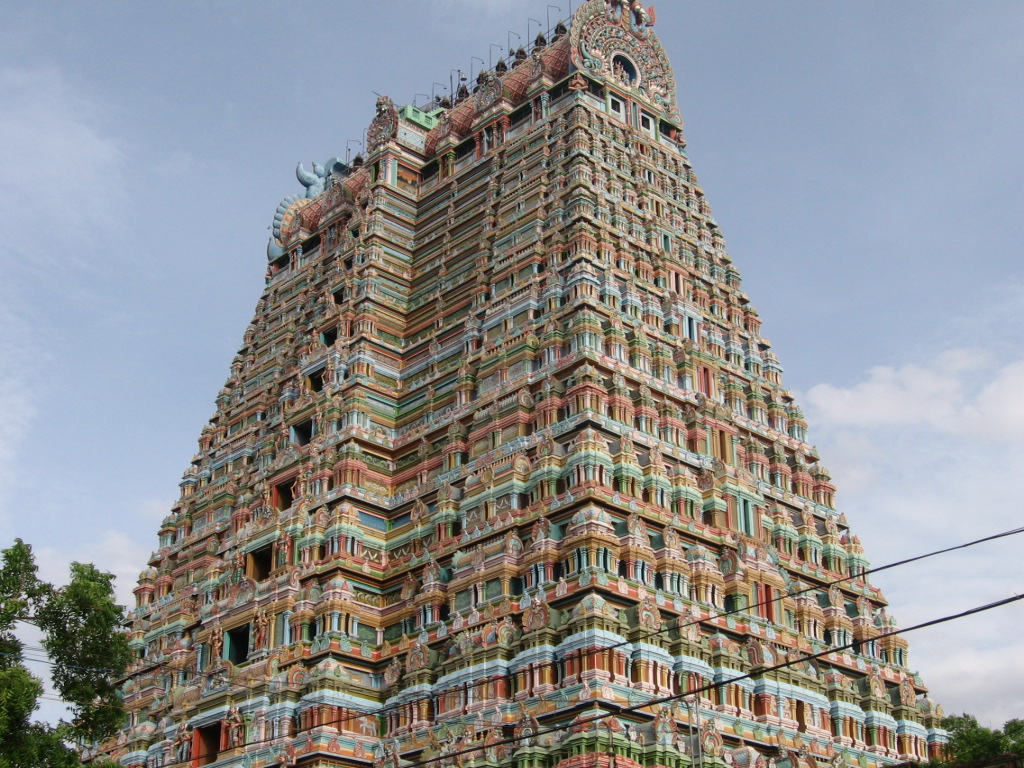 the intricately colored stone architecture of a temple