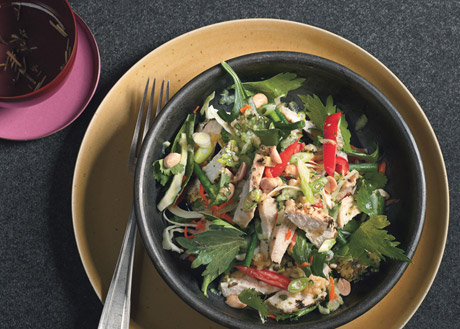 a close up of a bowl of food on a table