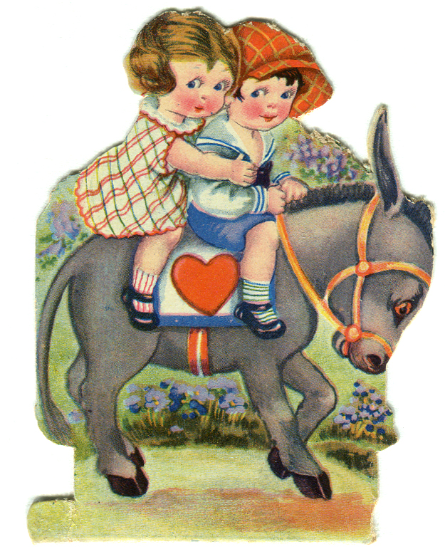 a boy and girl riding on top of a horse