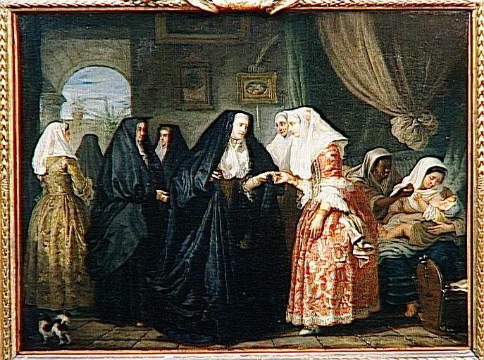 an image of a woman presenting soing to men