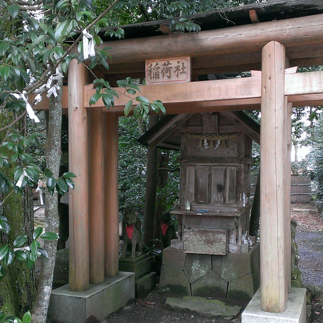 a traditional oriental shrine is in the forest
