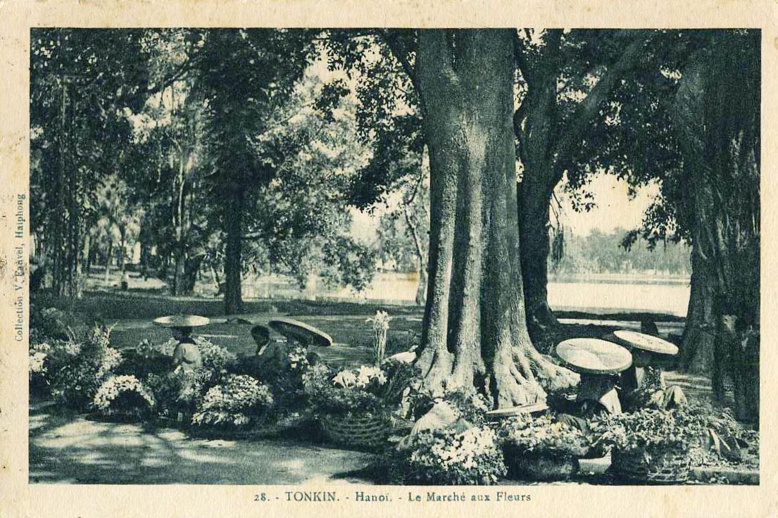 this is an old black and white po of a picnic area in the woods